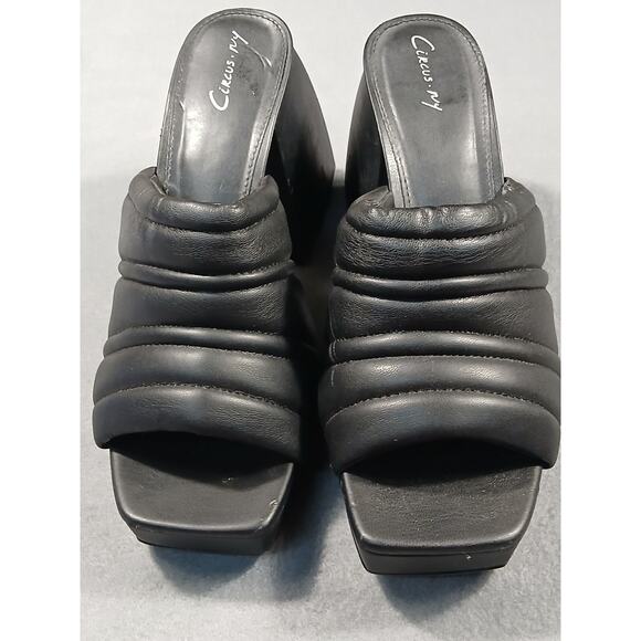 Circus NY Black Quilted Chunky Heeled Mules Square Toed Slide Sandals SZ 10 - Picture 6 of 8